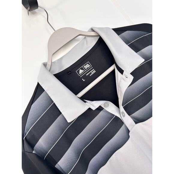 Adidas Men's Striped Golf Polo Shirt Short Sleeve Sports Black & Gray Size Large - Picture 2 of 11